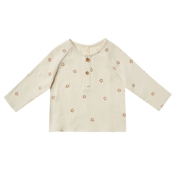 Quincy Mae Other - Quincy Mae | Zion Henley Muslin Shirt | Natural Star print | 18-24m
